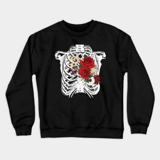 Skeleton Chest with Flowers Heart Crewneck Sweatshirt